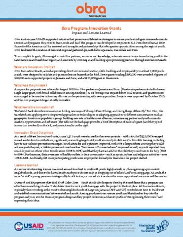 Obra Innovation Grants Fact Sheet cover